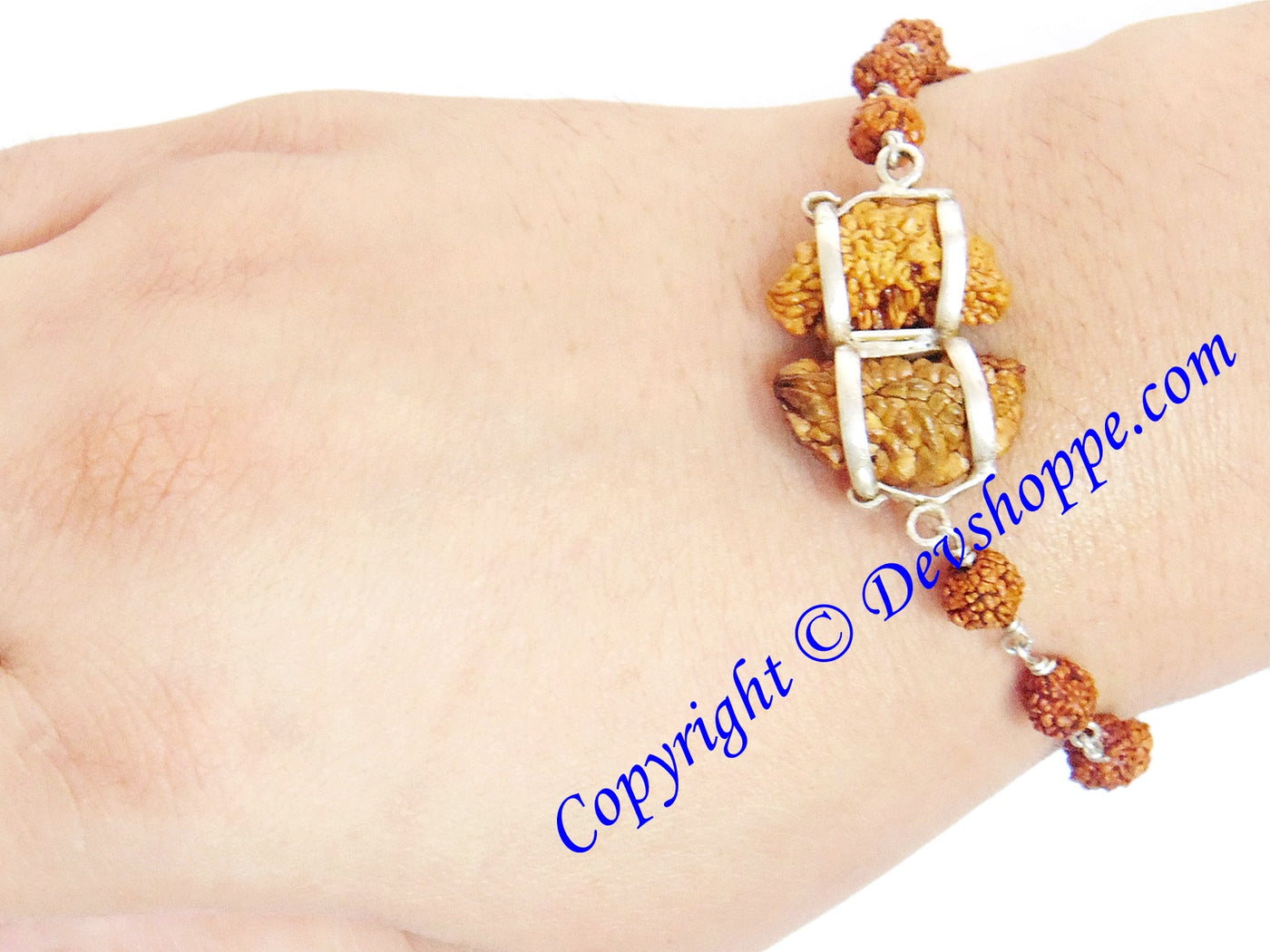 Premium quality One faced Rudraksha twin beads bracelet in silver wire