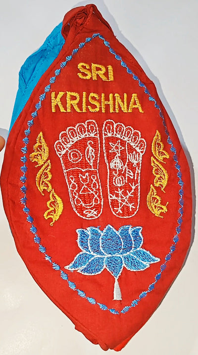 Very High quality embroidered Sri Radhakrishna footmarks gomukhi japamala bags