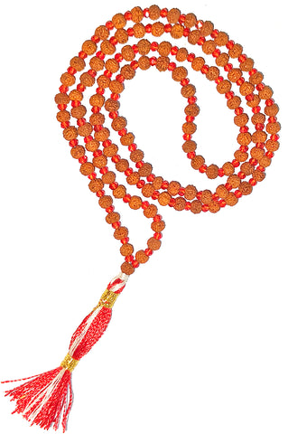 Rudraksha mala 4 mm with Red glass spacers