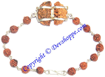 Premium quality One faced Rudraksha twin beads bracelet in silver wire