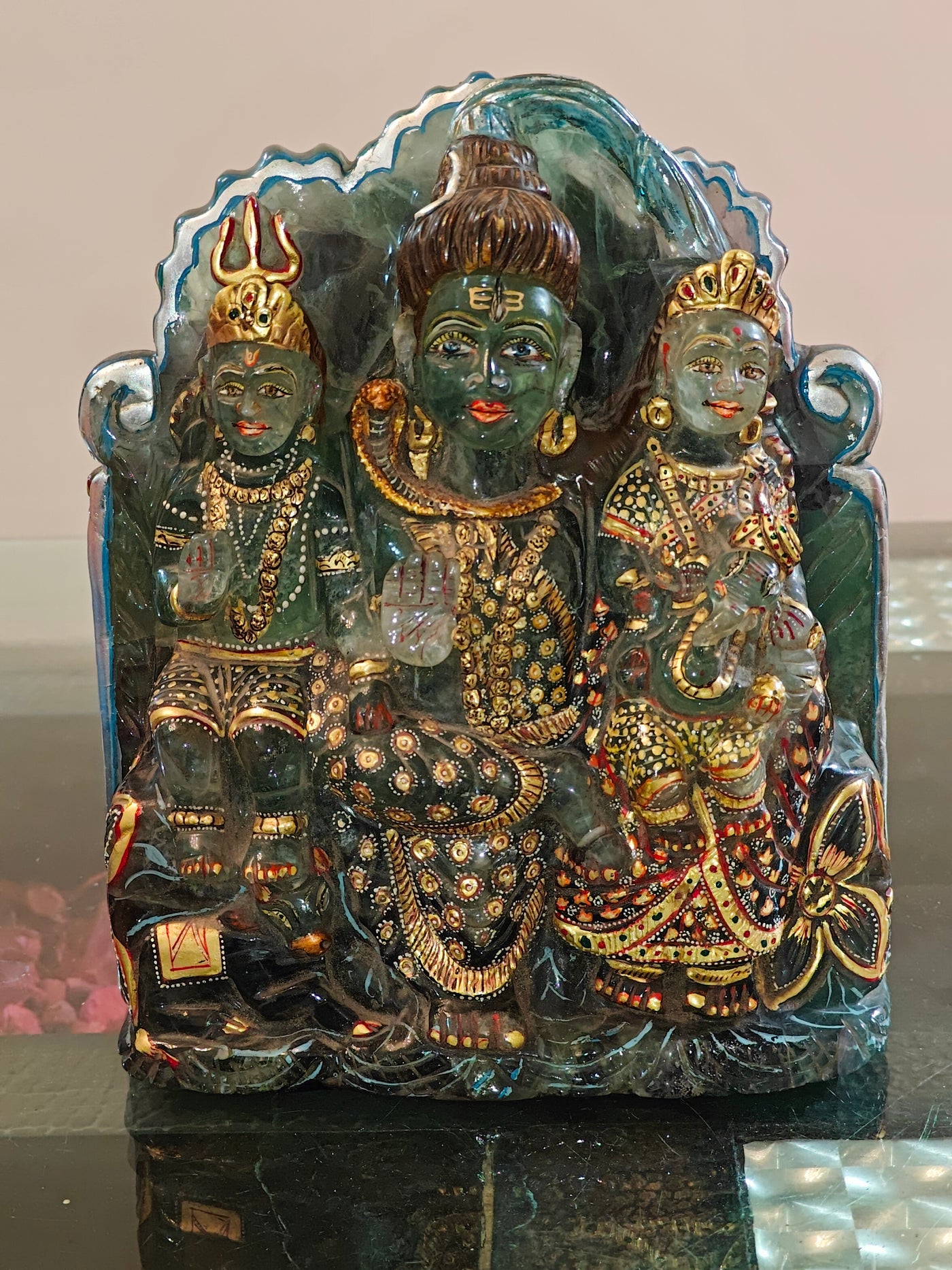 Lord Shiva with Family (Shiv Parivar) idol in Blue Fluorite stone