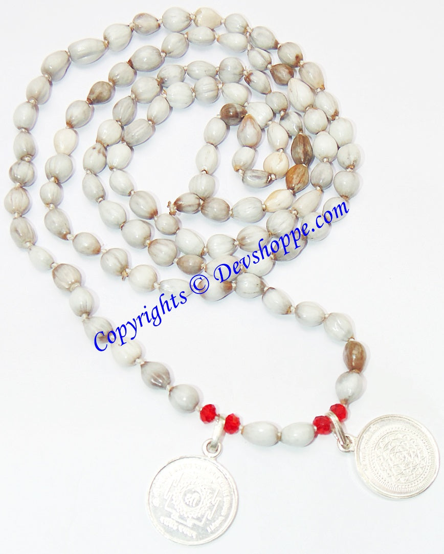 Vaijanti mala with Sri Sudarshan yantra and Sri Narasingh yantra silver pendants