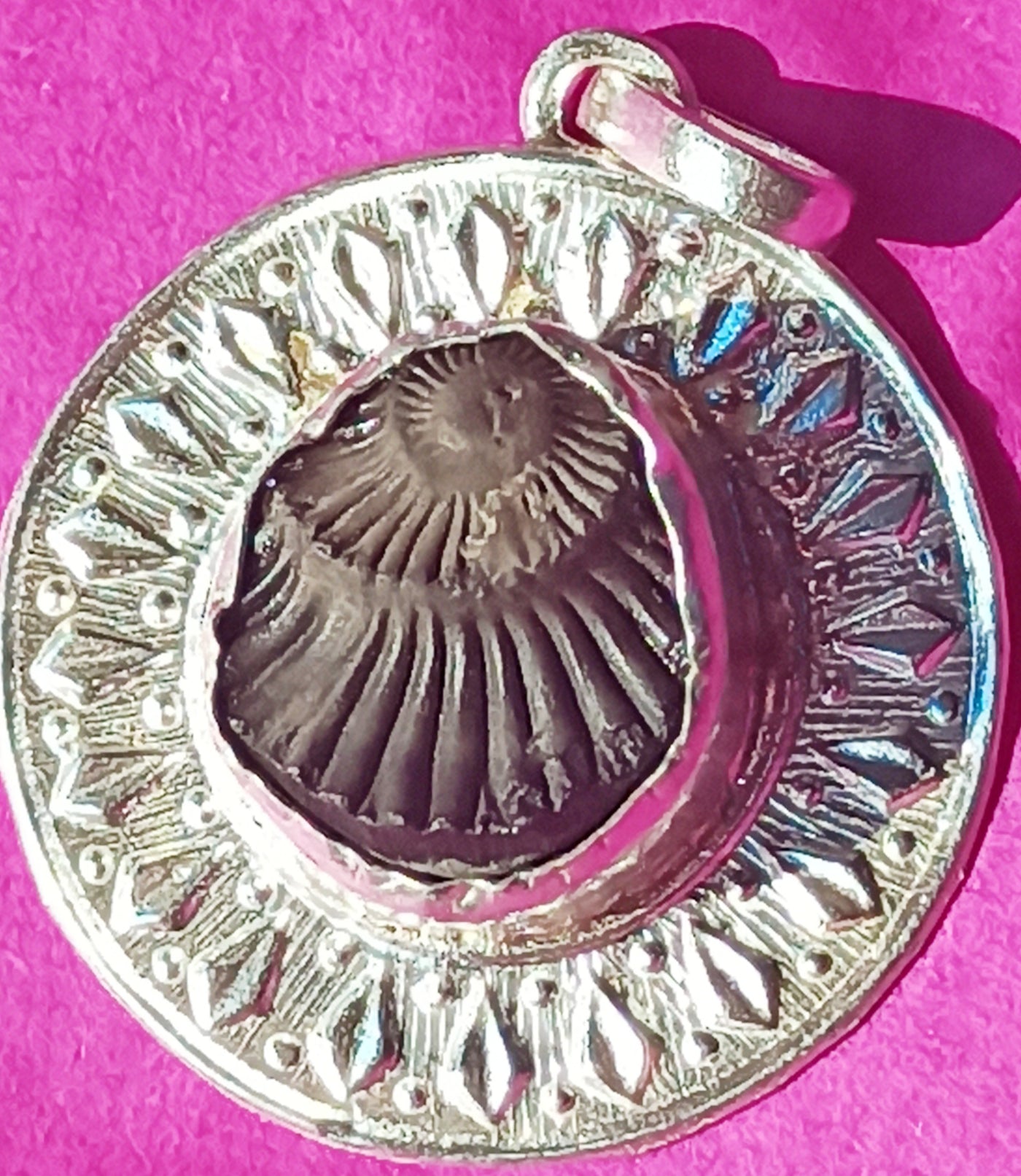 Shaligram Sudarshan Shila pendant in Silver - Design 2 - Devshoppe