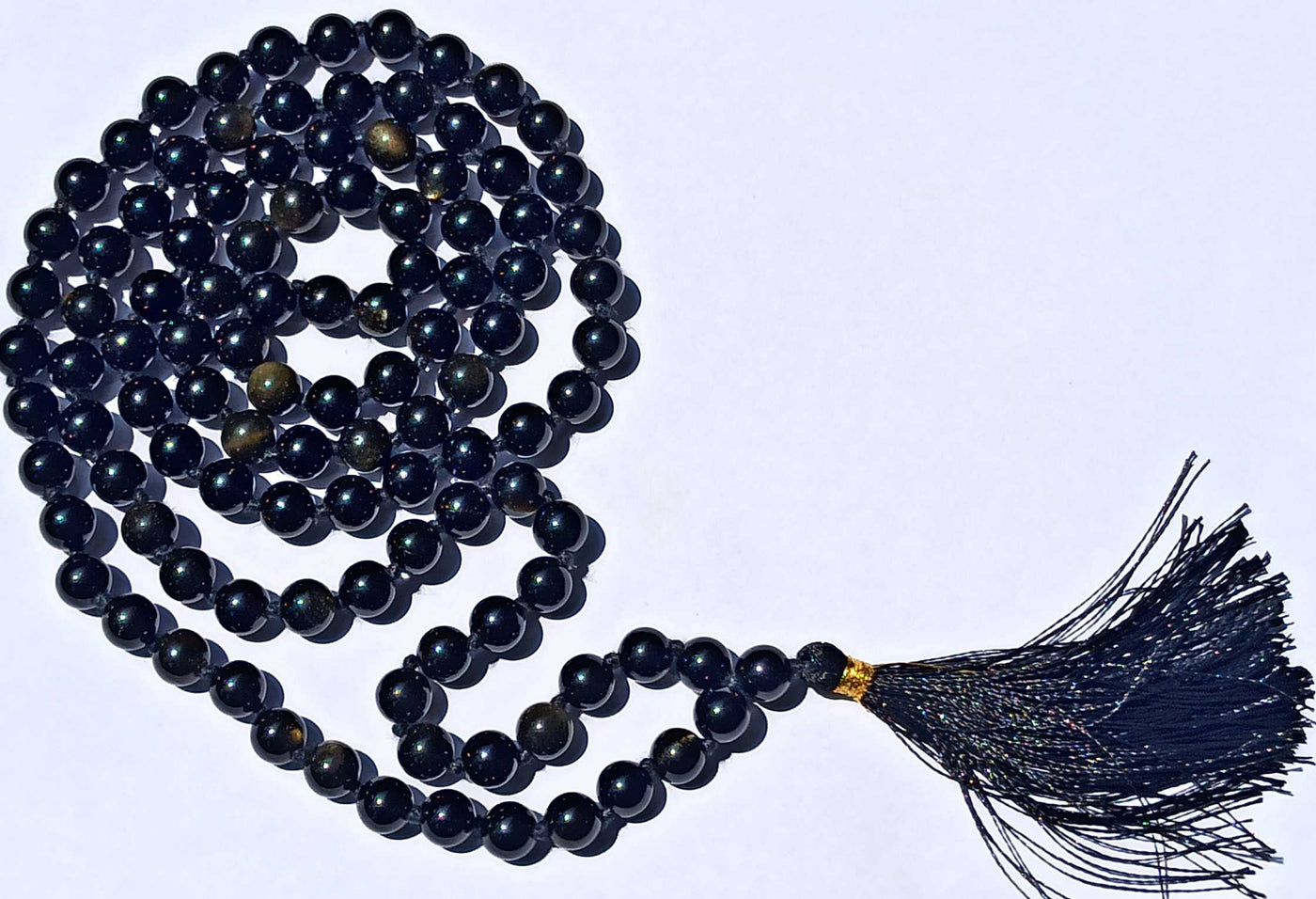 Black Golden Sheen Obsidian Necklace Protection Gemstone Meditation Mala 108 + 1 beads - Devshoppe