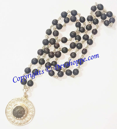 Shaligram Sudarshan Pendant in Black Vaijanti mala - Devshoppe