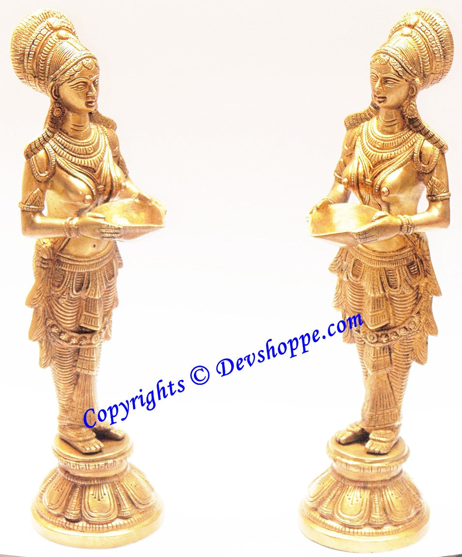 Deeplakshmi (Deep Lakshmi) statue pair in brass  -Large size - Devshoppe