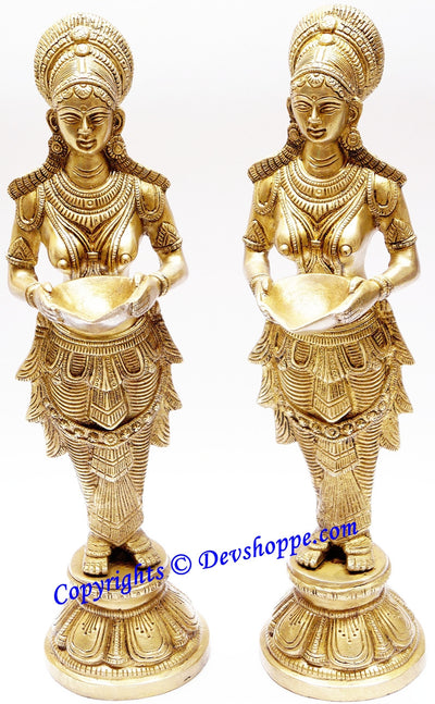 Deeplakshmi (Deep Lakshmi) statue pair in brass  -Large size - Devshoppe