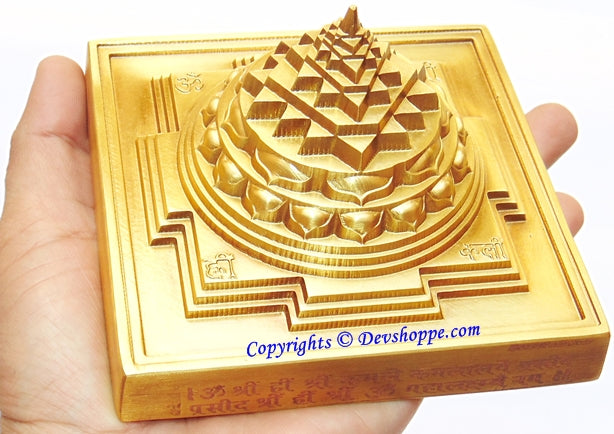 Brass 3D Shree Yantra Maha Meru – Hollow from inside , Single piece , no joints , no screws - Devshoppe