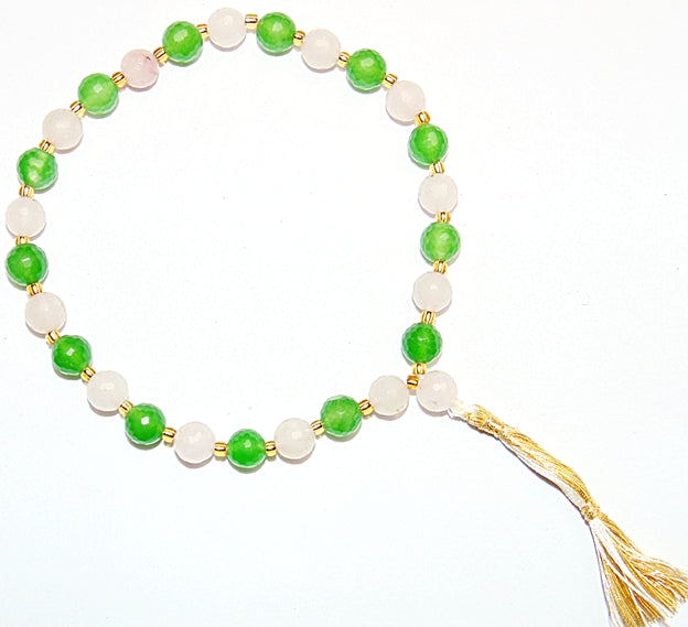 Rose Quartz and Green Jade faceted beads wrist mala - Devshoppe