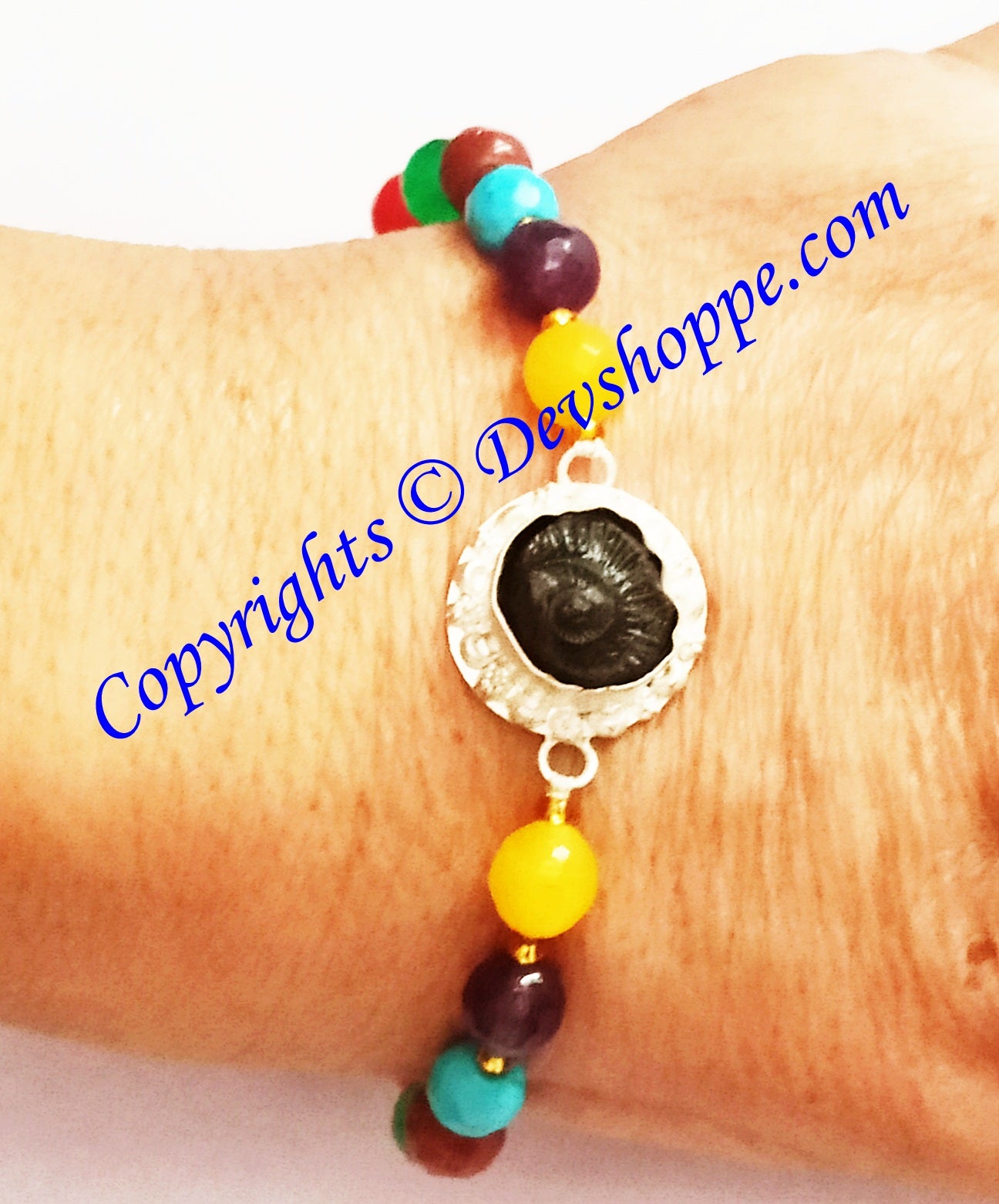 Shaligram Sudarshan Shila bracelet with Chakra beads - Devshoppe