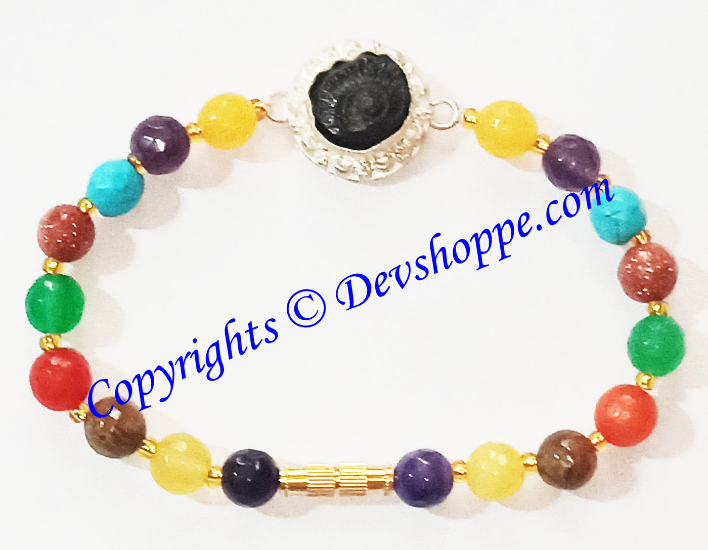 Shaligram Sudarshan Shila bracelet with Chakra beads - Devshoppe