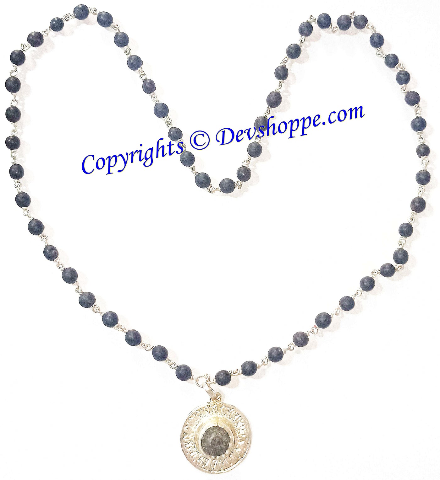 Shaligram Sudarshan Pendant in Black Vaijanti mala - Devshoppe