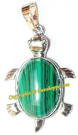 Malachite Tortoise (Turtle) pendant in white metal - Devshoppe