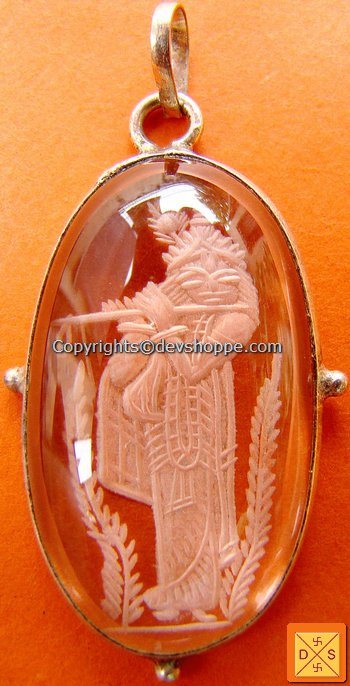 'Krishna' Crystal hand carved pendant in White metal - Devshoppe