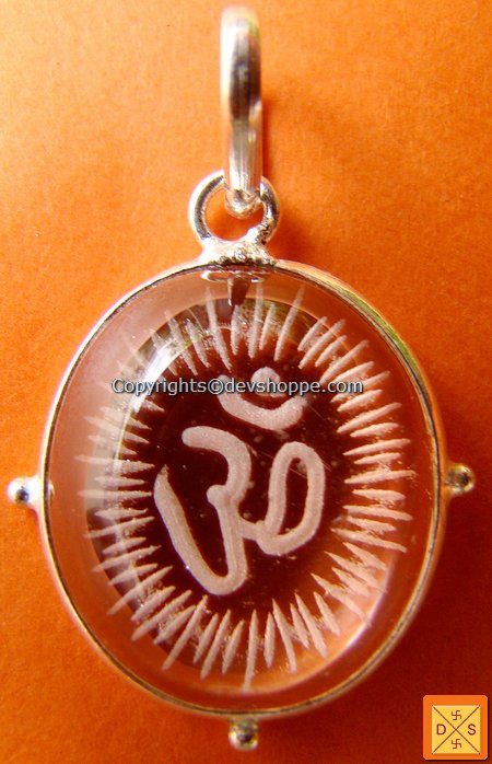 Om' hand carved crystal pendant in german silver - Devshoppe