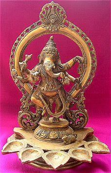 Brass Deepak Ganesha idol - Devshoppe