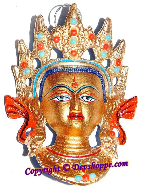 Goddess Tara Devi Face Wall Hanging in White metal - Devshoppe