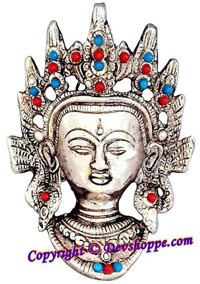 Goddess Tara Devi Face Wall Hanging in White metal - Devshoppe