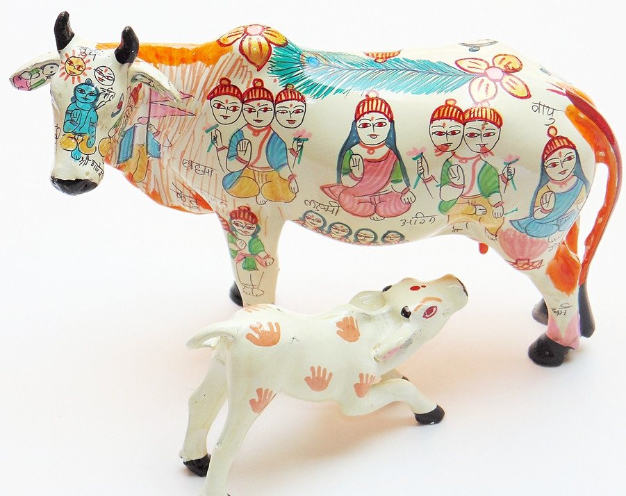 Kamdhenu (Kamadhenu) with calf - the wish fulfilling cow raisin idol - Devshoppe