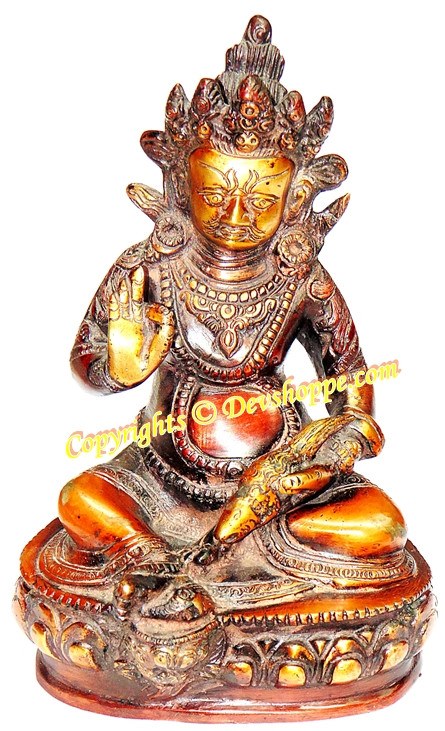 Lord Kuber (Kubera) hand painted idol (Statue) in brass - Devshoppe