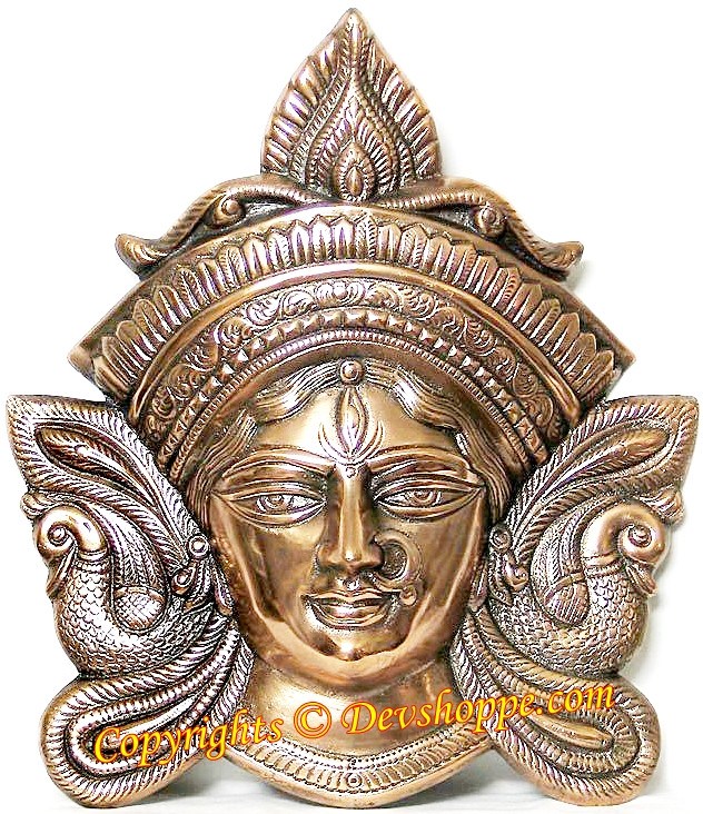 Maa Durga face wall hanging in black metal - Devshoppe