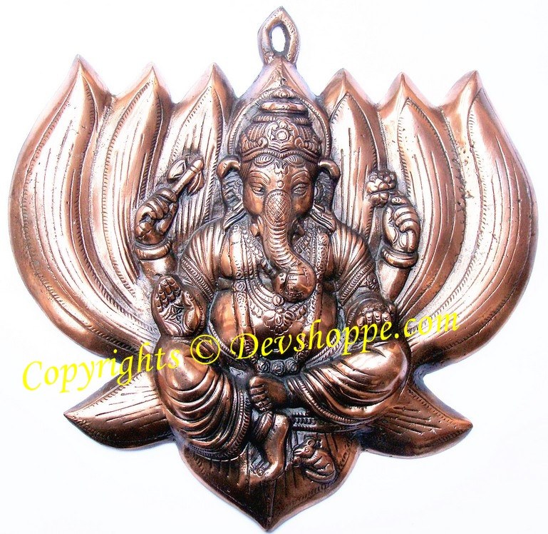 Ganesha on Lotus wall hanging - Devshoppe