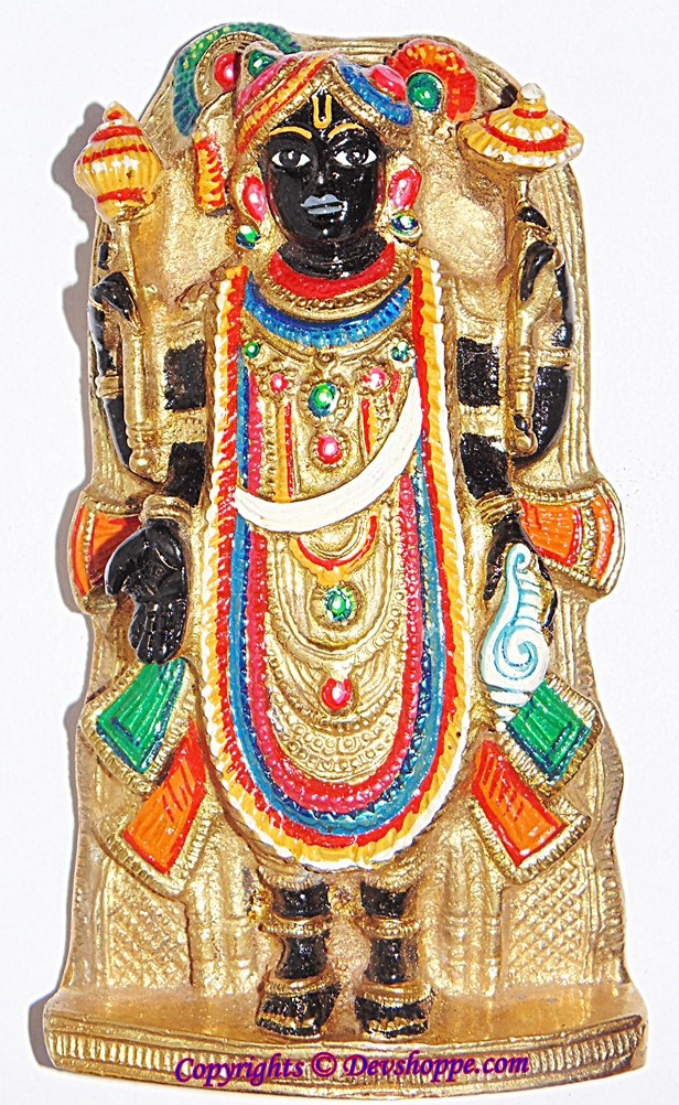 Very Beautiful hand painted Sri Dwarkadhish idol (Dwarkadhish) brass idol - Devshoppe