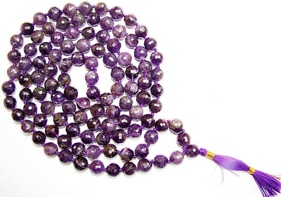 Amethyst high quality faceted beads mala for protection against psychic attacks and negative energy. - Devshoppe