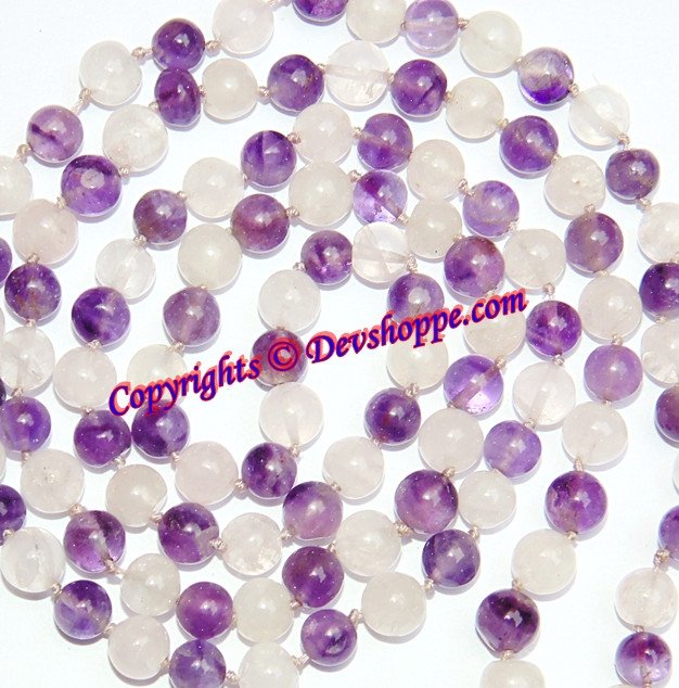 Amethyst Rose Quartz combination mala of premium quality beads - Devshoppe