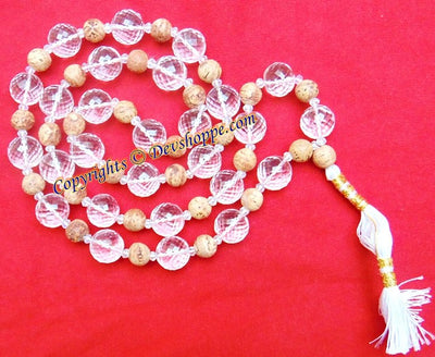 Crystal (Sphatik) and Bodhi seeds combination mala - Devshoppe