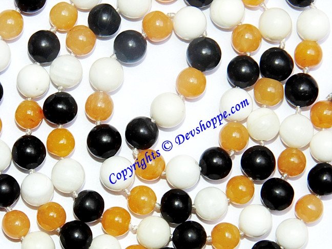 Mixed hakik (agate) mala having white,yellow and black hakik beads - Devshoppe