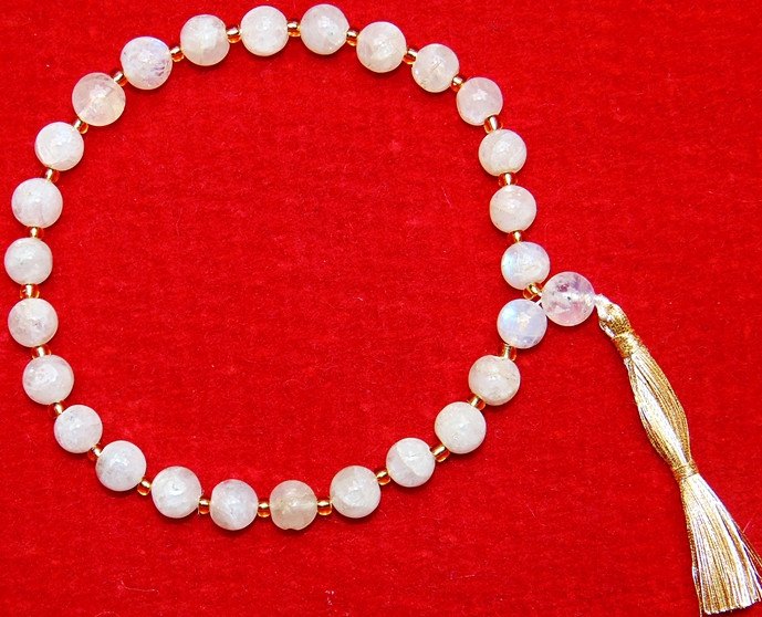 Rainbow Moonstone wrist mala of 27+1 beads - Devshoppe