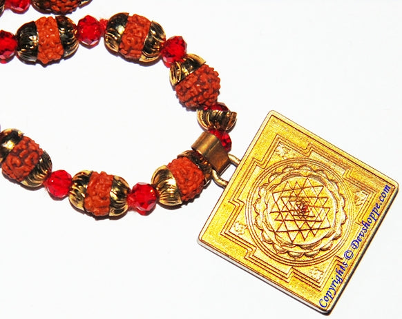 Shree yantra meru brass locket in Rudraksha mala - Devshoppe