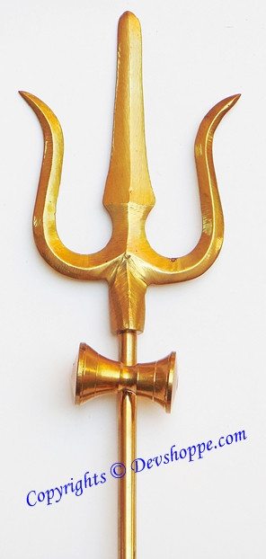 Brass Folding Trishul (Shiva's Trident) with Damru (Damaru) 24 inches - Devshoppe