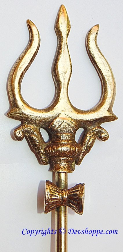 Brass Folding Trishul (Shiva's Trident) with Damru (Damaru) 9 inches - Devshoppe