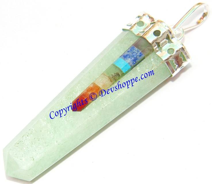 Green Jade Pencil shaped pendant with 7 Chakra Stones - Devshoppe