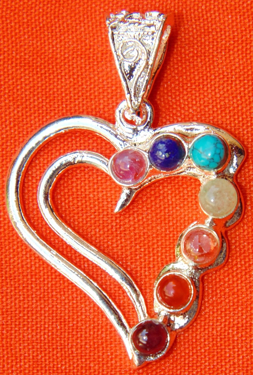 Heart shaped pendant with Chakra stones in German silver - Devshoppe