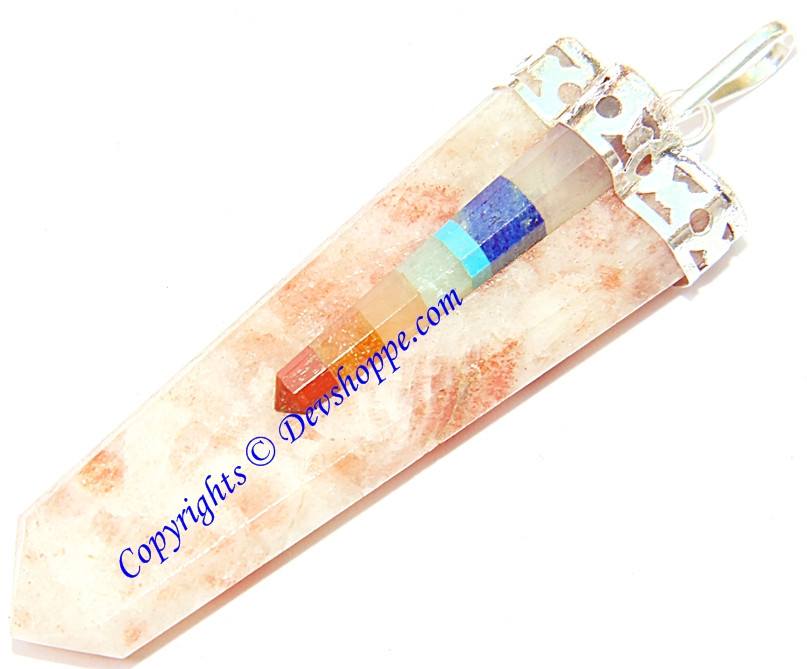 Natural Orange Quartz pendant with Seven chakra stones - Devshoppe