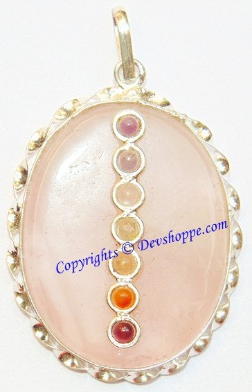 Rose Quartz round shaped pendant with Chakra beads - Devshoppe