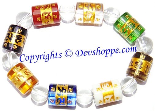 Tibetan Colour crystal Bead carve Mantra Om mani padme hum Amulet Bracelet - Devshoppe