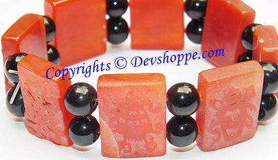 Tibetan Eight Auspicious symbols bracelet in Carnelian - Devshoppe