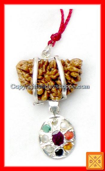 One Faced Rudraksha (1Mukhi) and Navratna Pendant Combination - Devshoppe