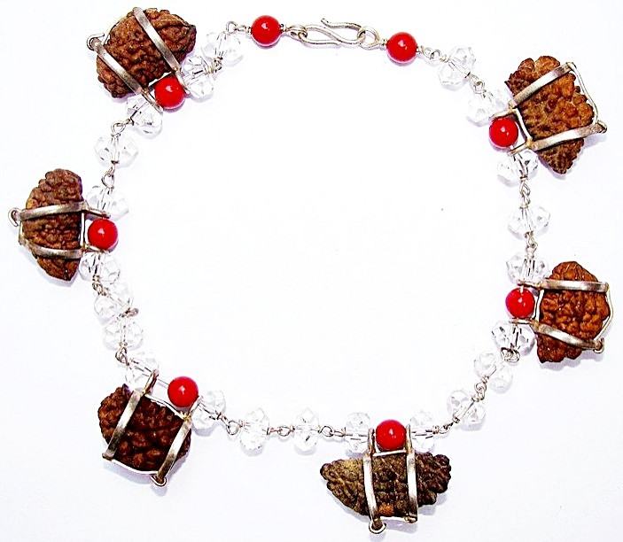 One Mukhi Rudraksha Bracelet with Crystal and Coral beads - Devshoppe