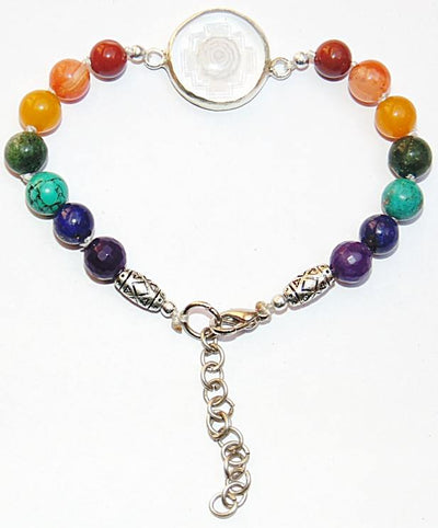 Chakra Stone bracelet with Sphatik Sriyantra in silver - Devshoppe