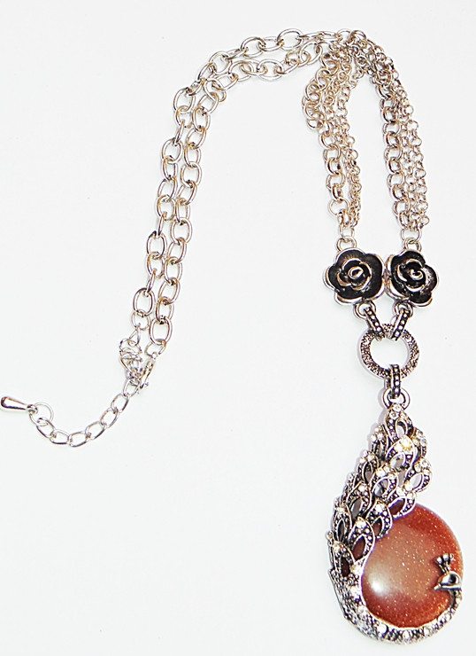 Beautiful Necklace with Sunstone Peacock shaped pendant - Devshoppe