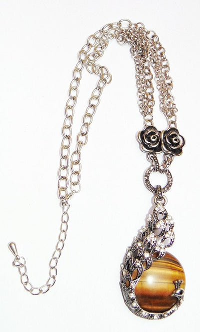 Beautiful Necklace with Tiger eye Peacock shaped pendant - Devshoppe