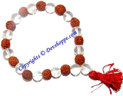 Rudraksha Sphatik (Crystal) beads combination bracelet in stretch elastic - Devshoppe