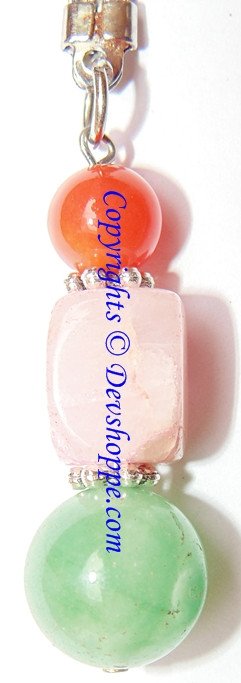 Green Jade , Rose Quartz and Carnelian Natural pebble tumbled stone keychain - Devshoppe