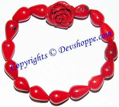 Red Coral Rose shaped flower carving bracelet - Devshoppe