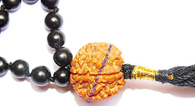 Black Hakik (Agate) mala for protection from black magic with Seven faced (7 mukhi) Rudraksha - Devshoppe